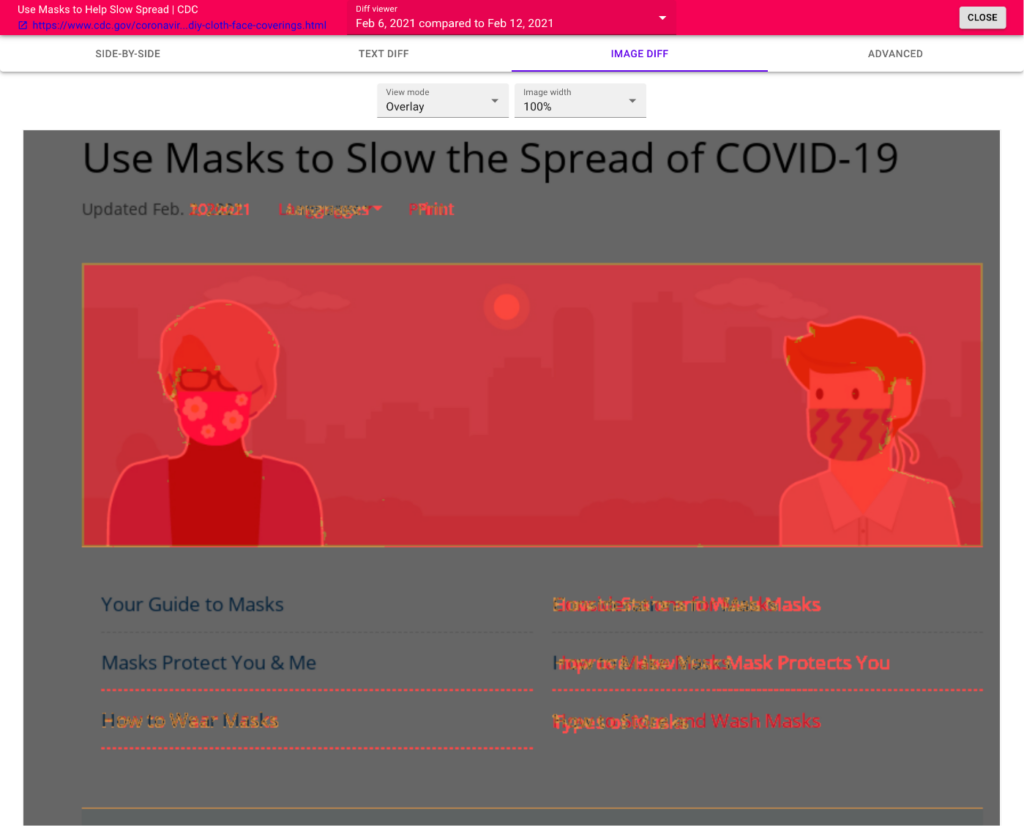 Fluxguard overlays screenshots to highlight differences between versions