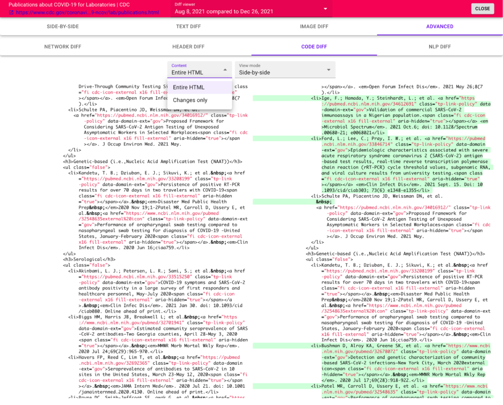 Detect changes to rendered HTML. Fluxguard uses a full browser for every page crawled.