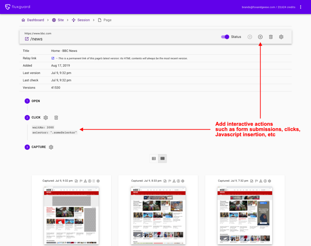 Create a point-in-time change archive for every page on any site