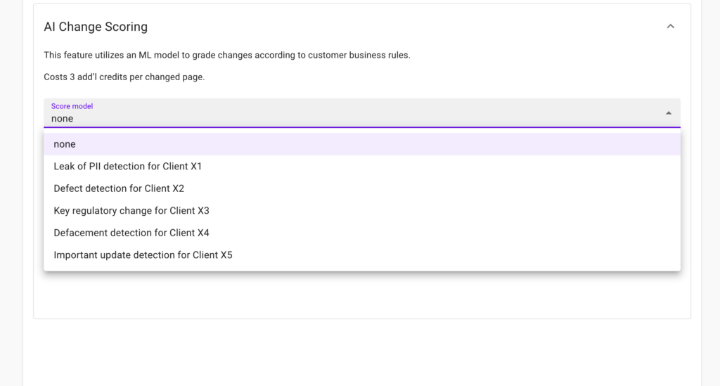 Score changes with ML models designed to minimize false positives and only surface changes relevant to your business